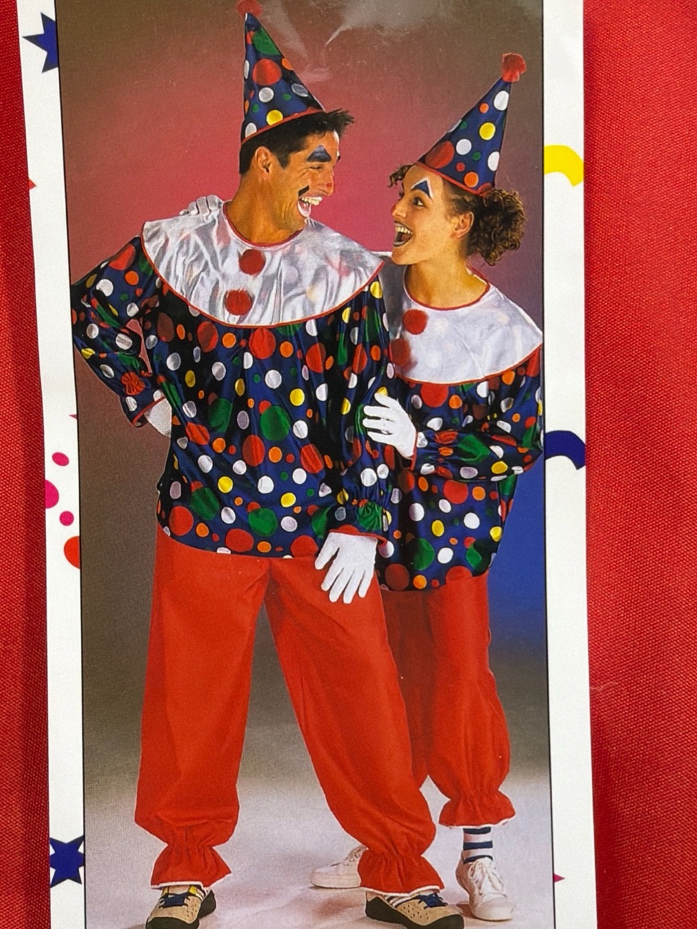 Vintage ANDREA CLOWN SUIT, Hat, Red Nose, Gloves, Horn, Makeup Squirt Rose ADULT